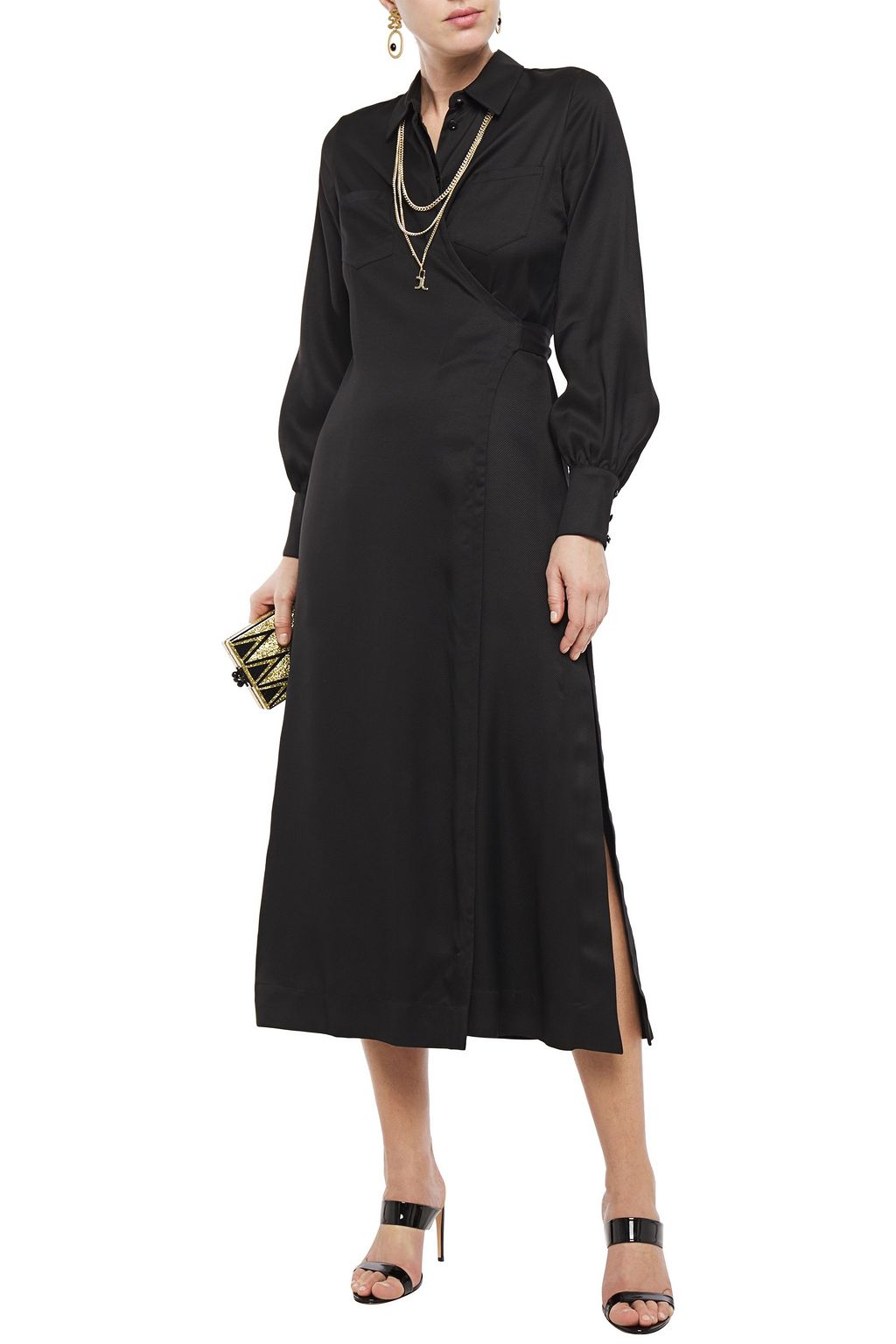 JUST CAVALLI Chain-embellished twill midi wrap dress