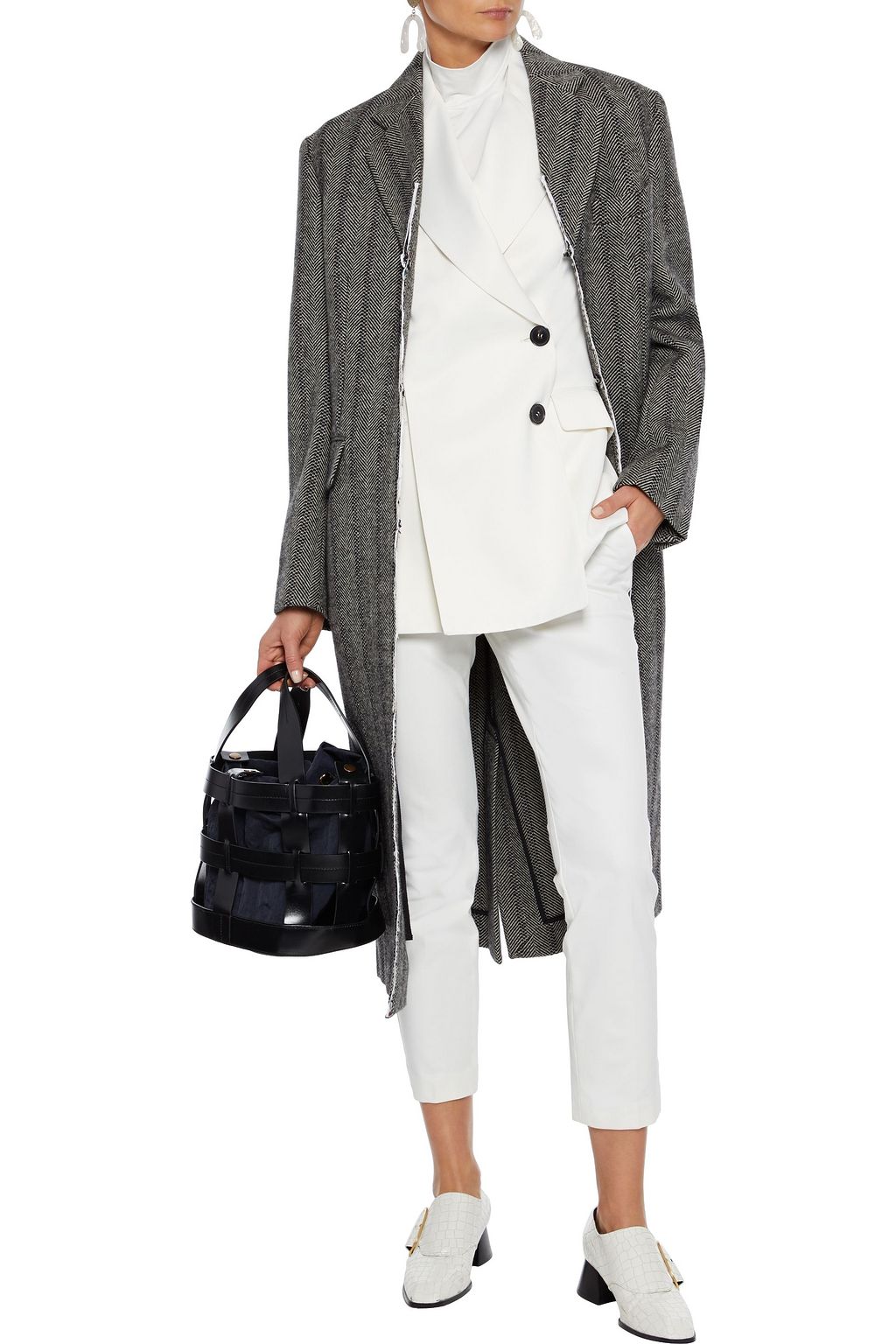 STELLA MCCARTNEY Melany distressed herringbone wool-blend coat