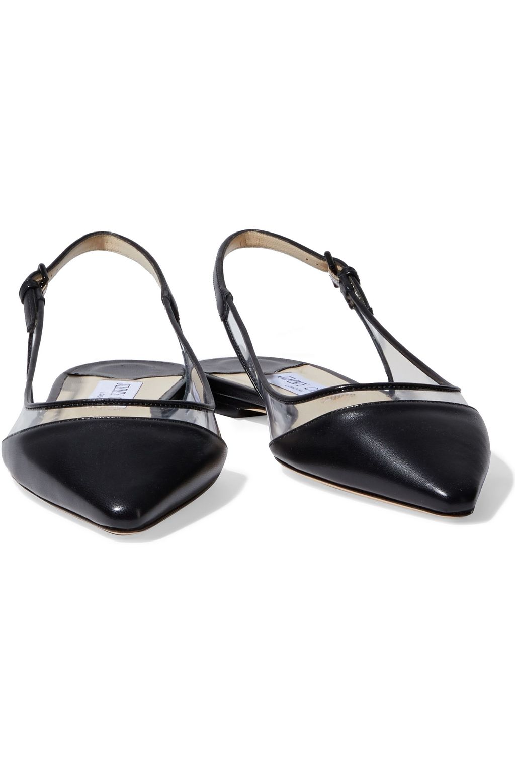 JIMMY CHOO Erin PVC and leather slingback point-toe flats