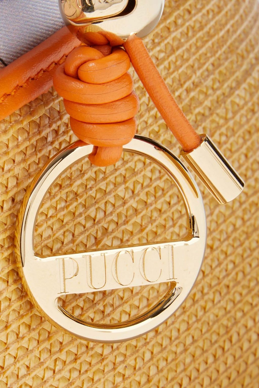 PUCCI Bonita woven straw-paneled printed satin-twill bucket bag