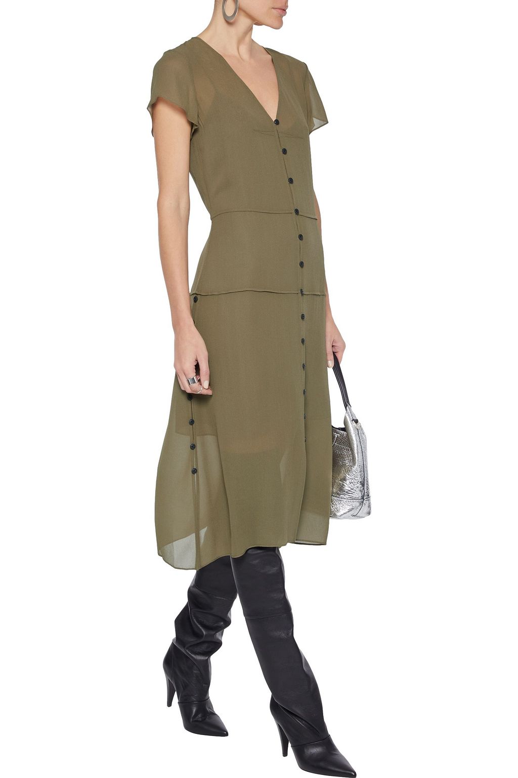 RAG & BONE McCormick button-detailed chiffon midi dress