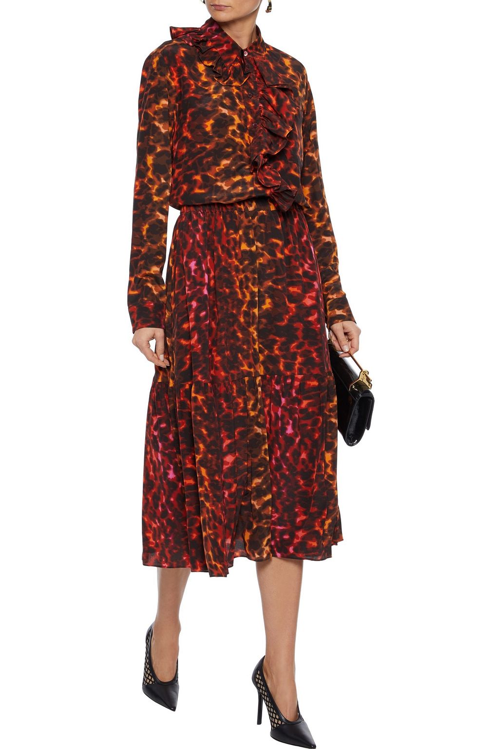 STELLA MCCARTNEY Tanya gathered printed silk crepe de chine midi skirt