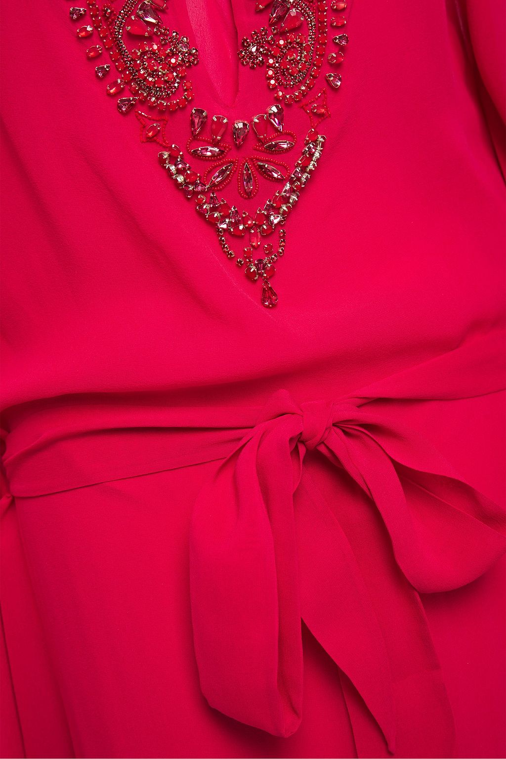 ROBERTO CAVALLI Belted embellished silk crepe de chine gown