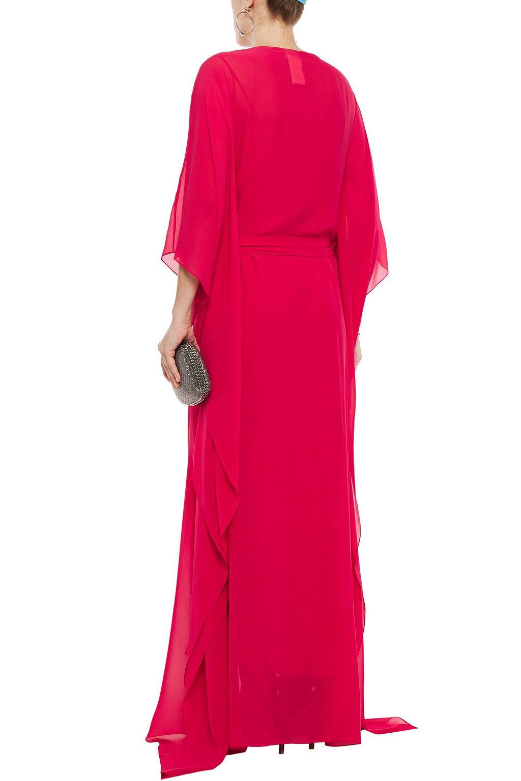 ROBERTO CAVALLI Belted embellished silk crepe de chine gown