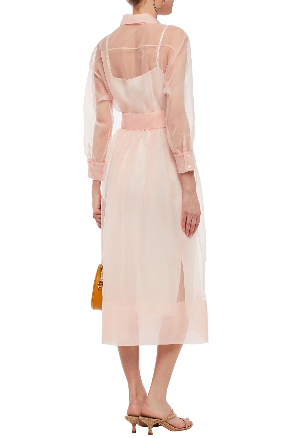 MAJE Belted organza midi shirt dress