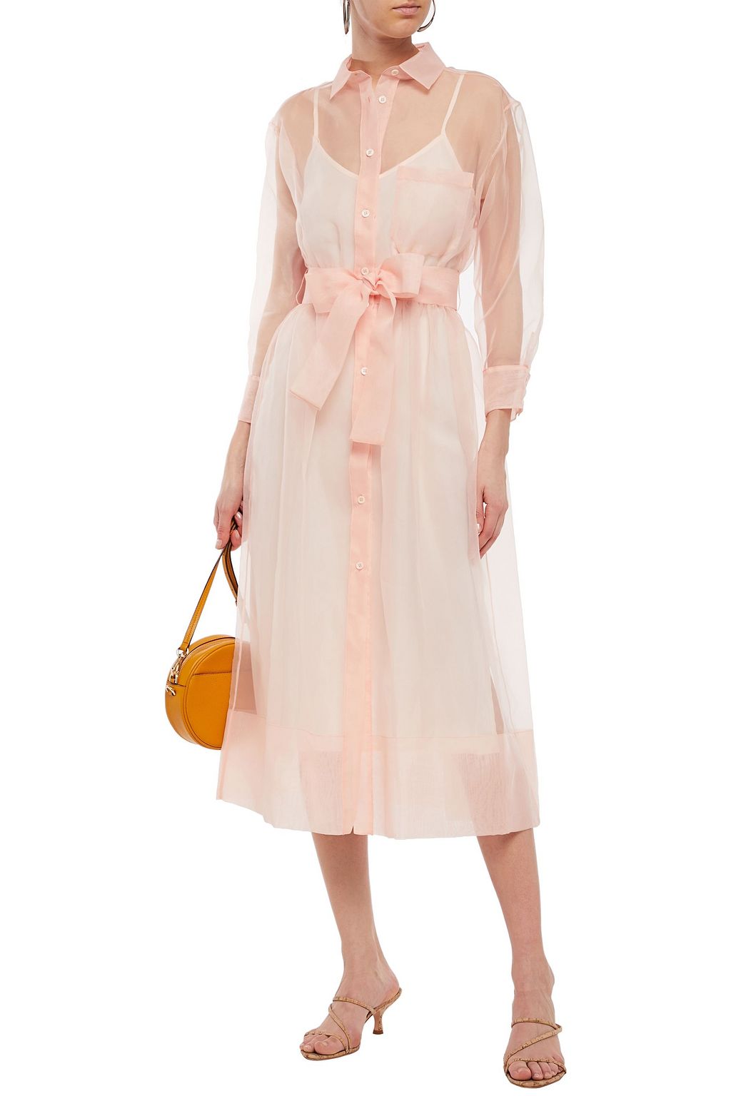 MAJE Belted organza midi shirt dress