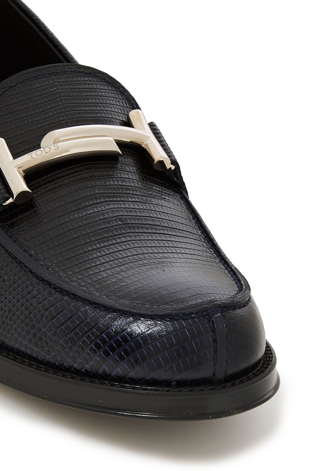 TOD'S Embellished lizard-effect leather loafers