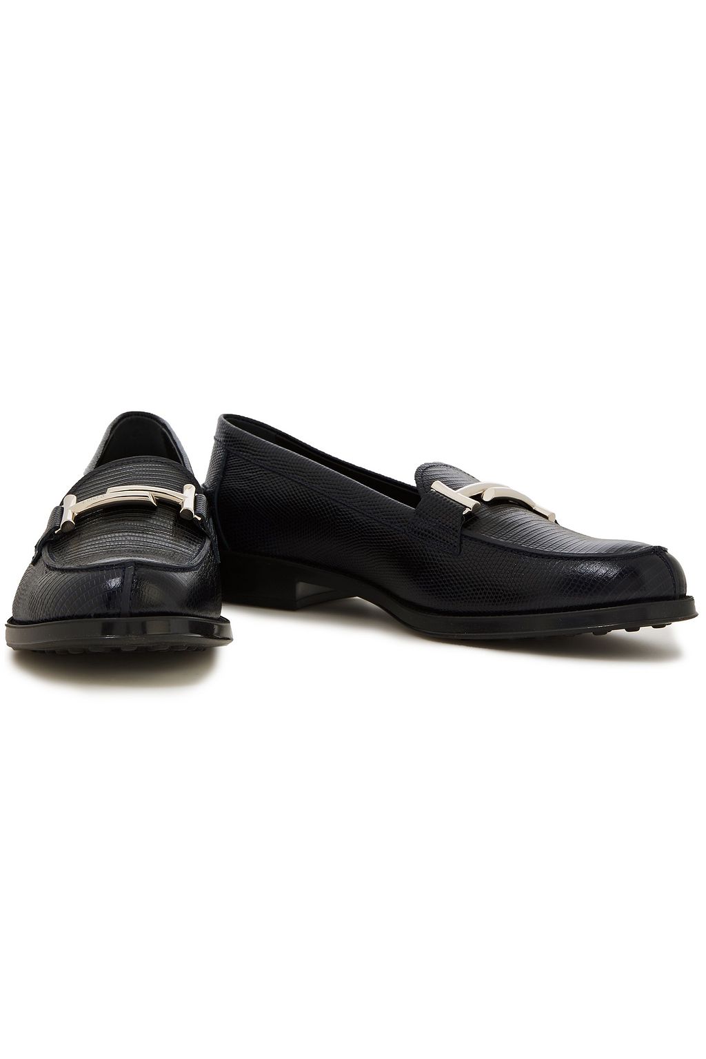 TOD'S Embellished lizard-effect leather loafers