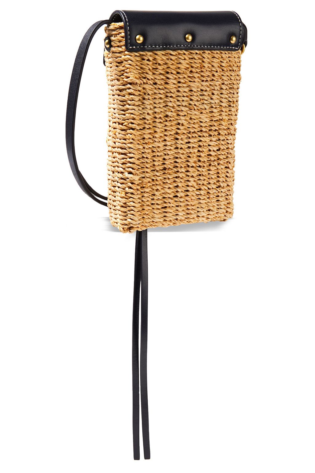 TORY BURCH Leather-trimmed raffia phone bag