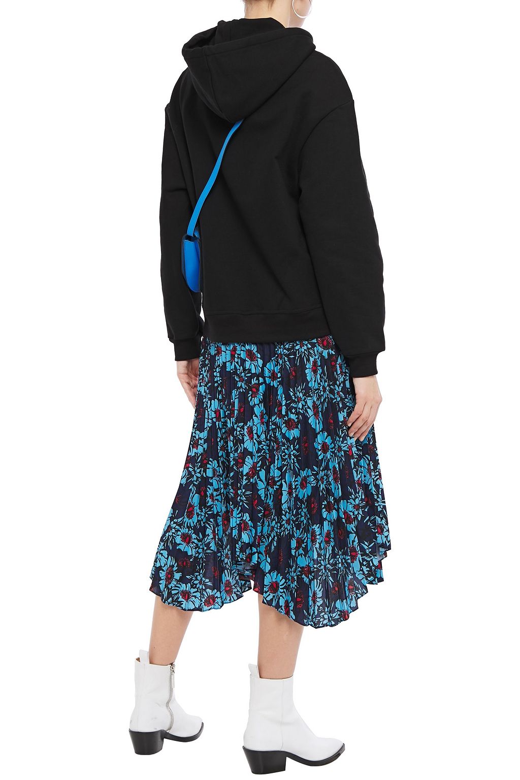 MARKUS LUPFER Emilee cotton-fleece and floral-print crepe de chine hooded midi dress