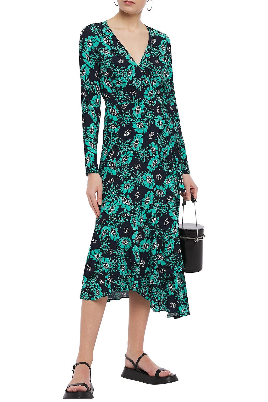 MARKUS LUPFER Caroline asymmetric floral-print crepe midi wrap dress