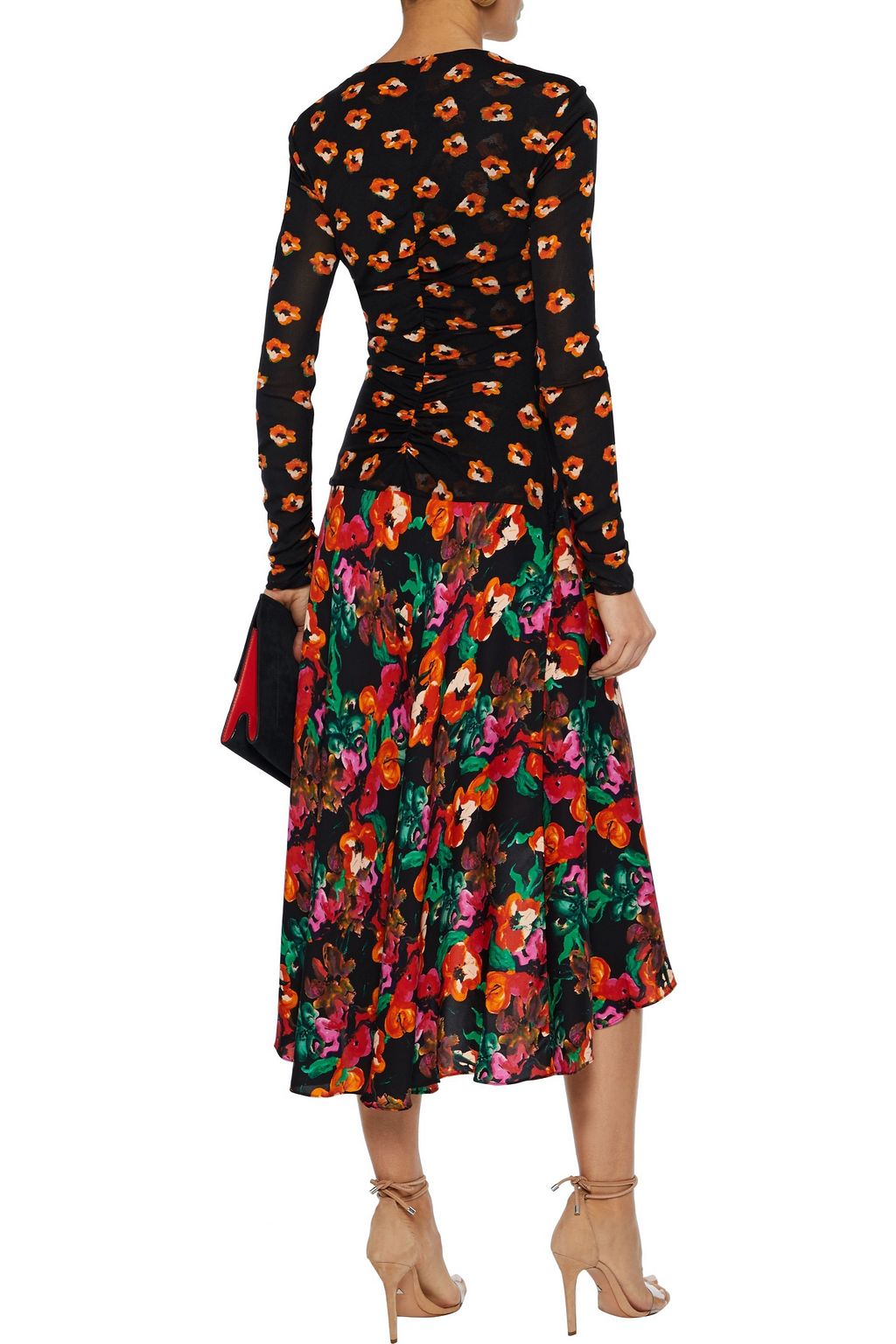 DIANE VON FURSTENBERG Linia floral-print mesh and silk-blend crepe de chine midi dress