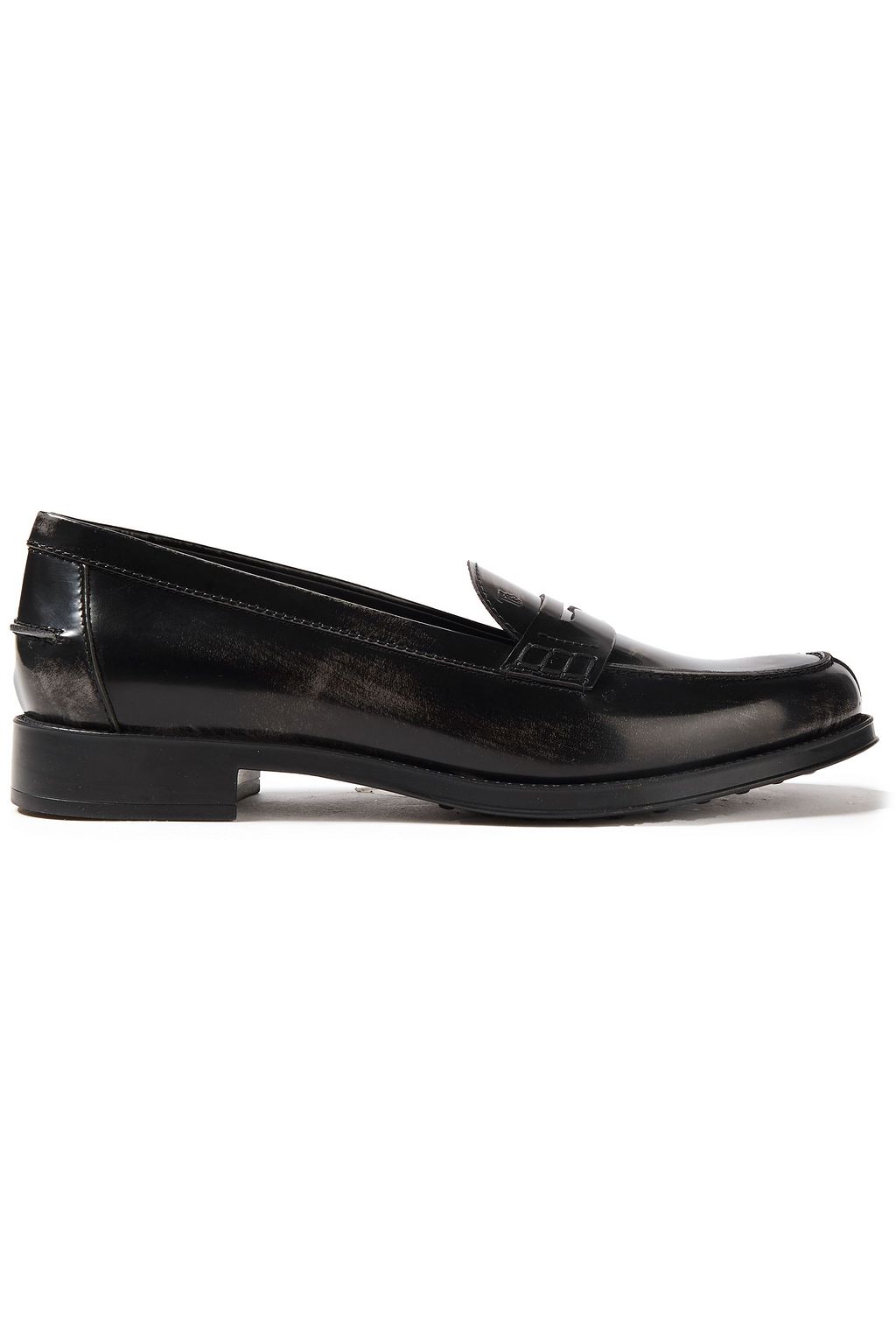 tod's black leather loafers