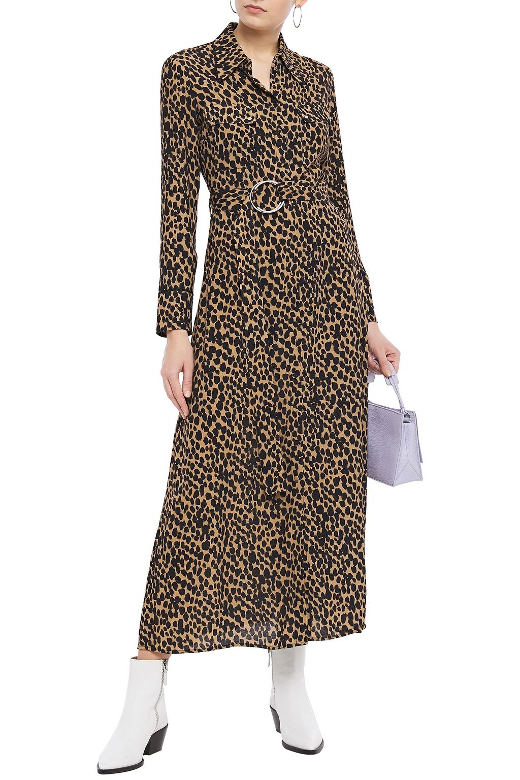 MARKUS LUPFER Amanda belted leopard-print crepe maxi shirt dress