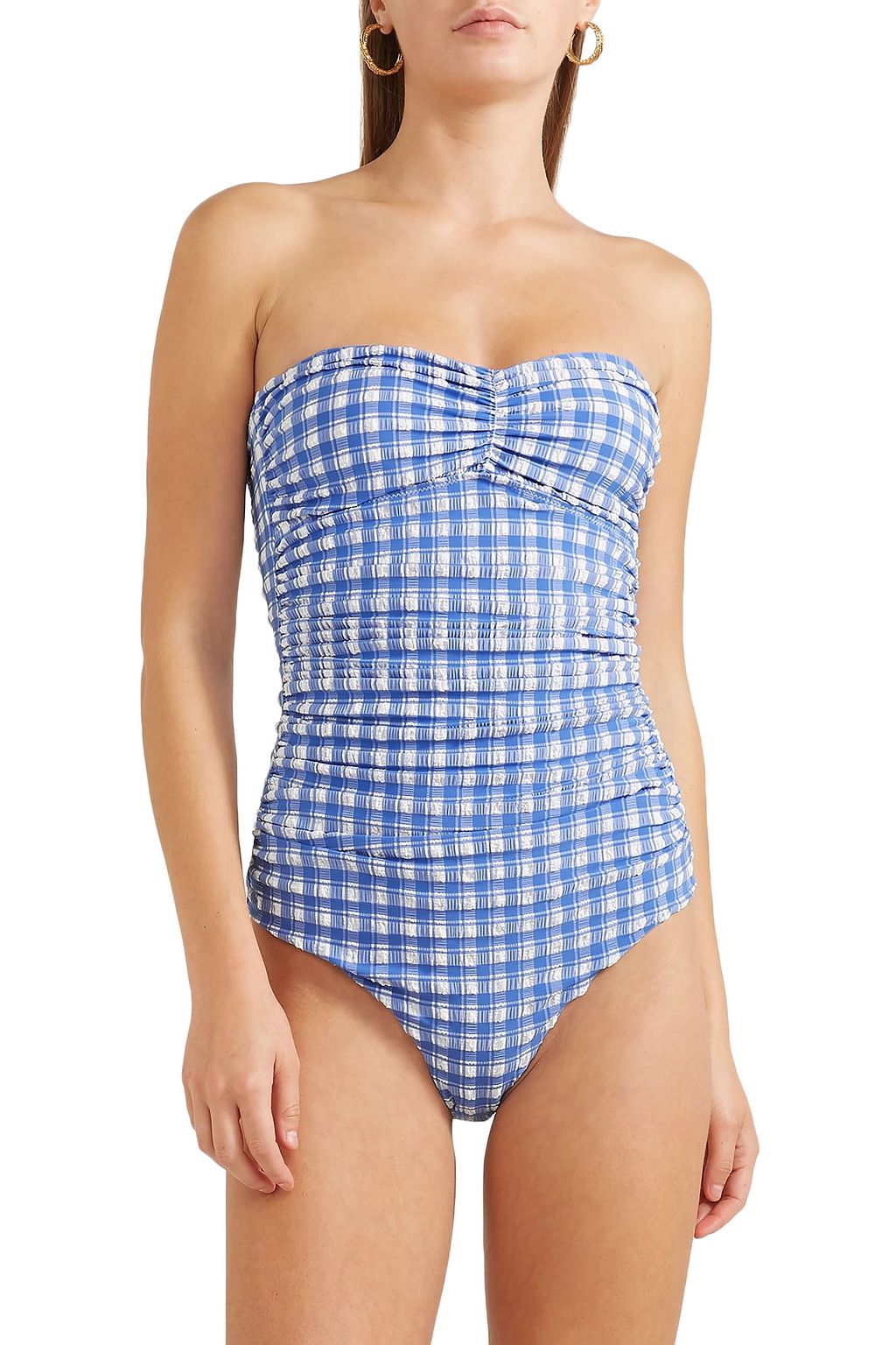 GANNI Gingham seersucker halterneck swimsuit