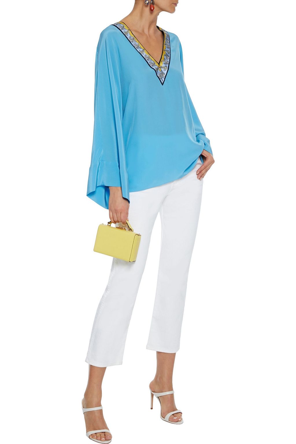 PUCCI Printed twill-trimmed silk crepe de chine blouse