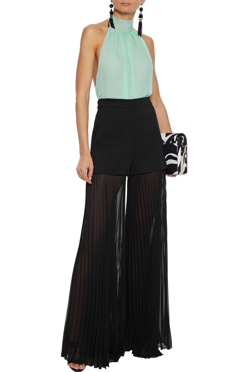 PUCCI Jersey-paneled silk-chiffon halterneck bodysuit