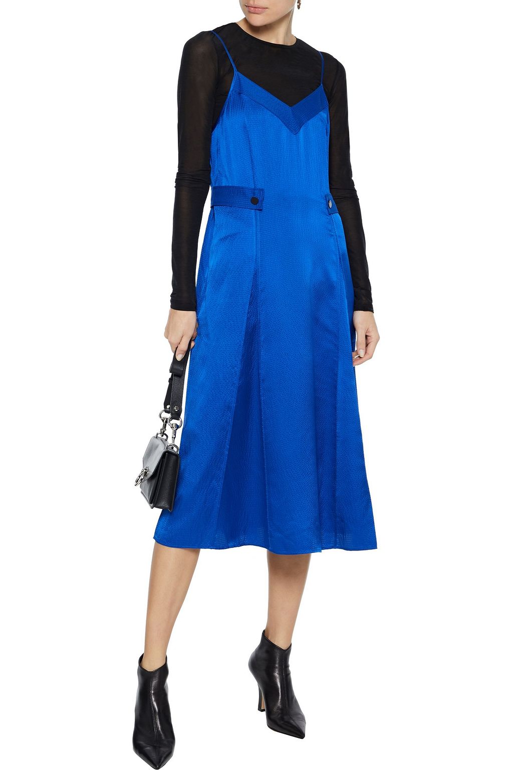 RAG & BONE Hugo pleated hammered silk-satin midi slip dress