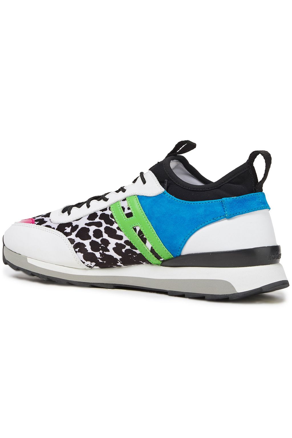 HOGAN Rebel suede, leather and leopard-print twill slip-on sneakers
