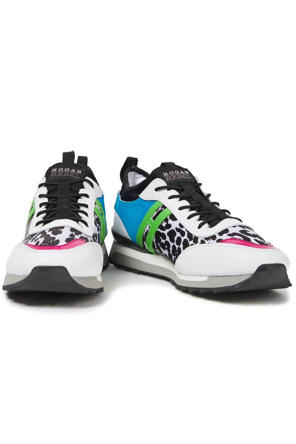 HOGAN Rebel suede, leather and leopard-print twill slip-on sneakers