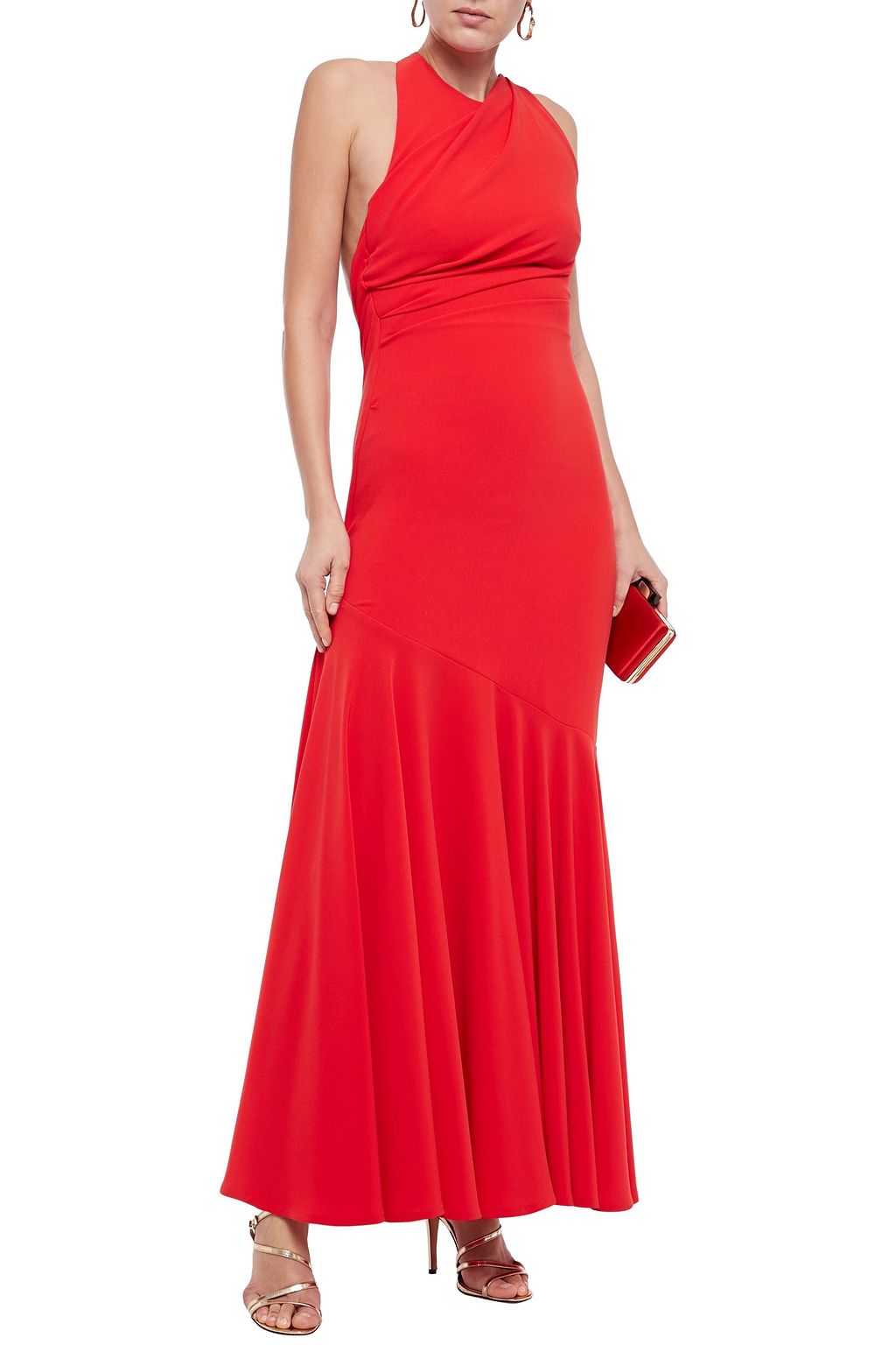 TALBOT RUNHOF Open-back ruched stretch-crepe gown