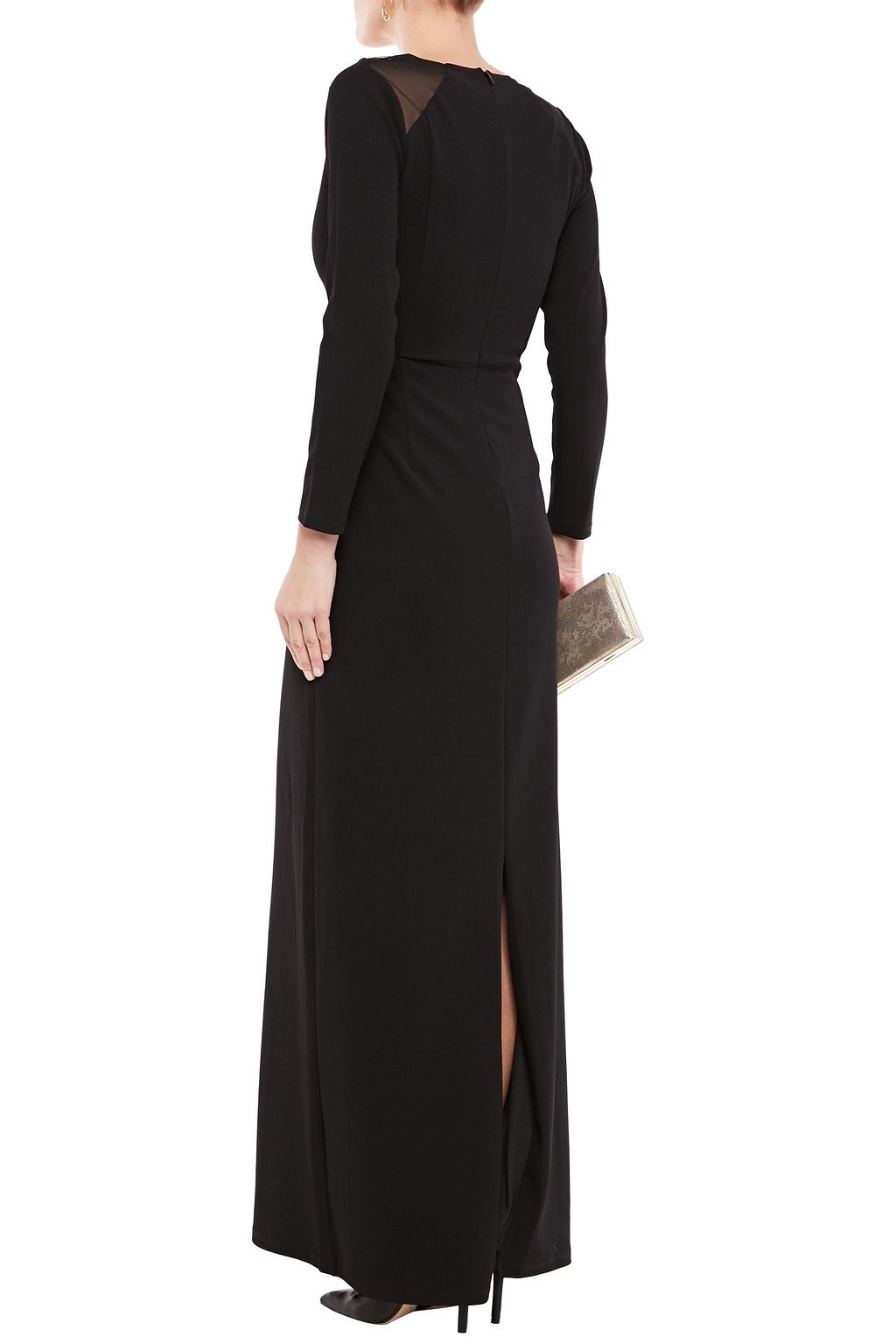 HALSTON HERITAGE Embellished tulle-paneled stretch-crepe gown