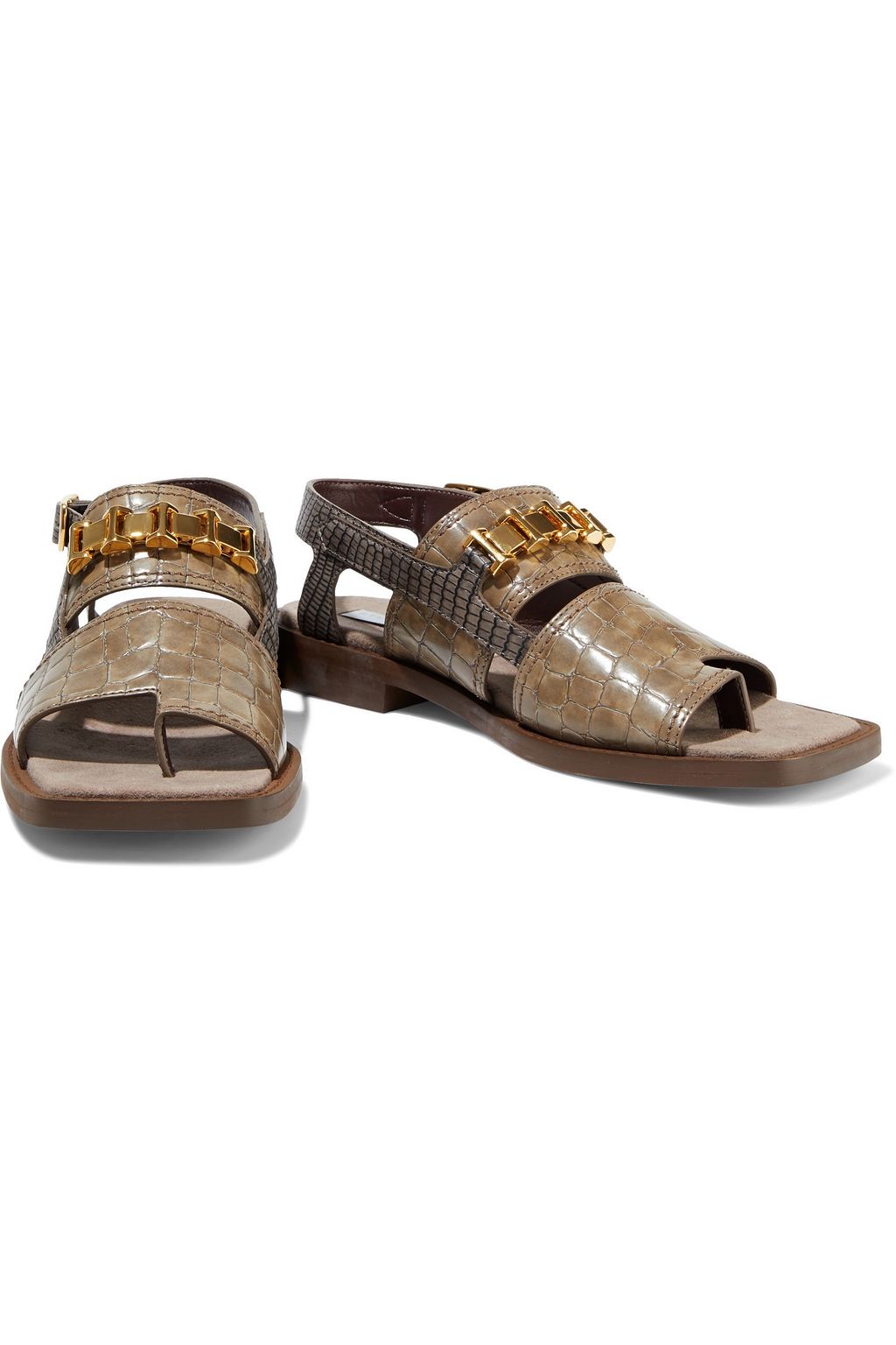 STELLA MCCARTNEY Paliano chain-trimmed faux croc-effect leather sandals