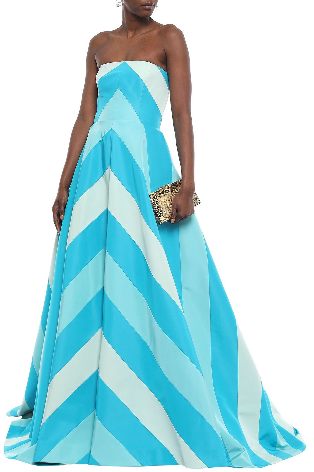 CAROLINA HERRERA Strapless cutout striped silk-faille gown