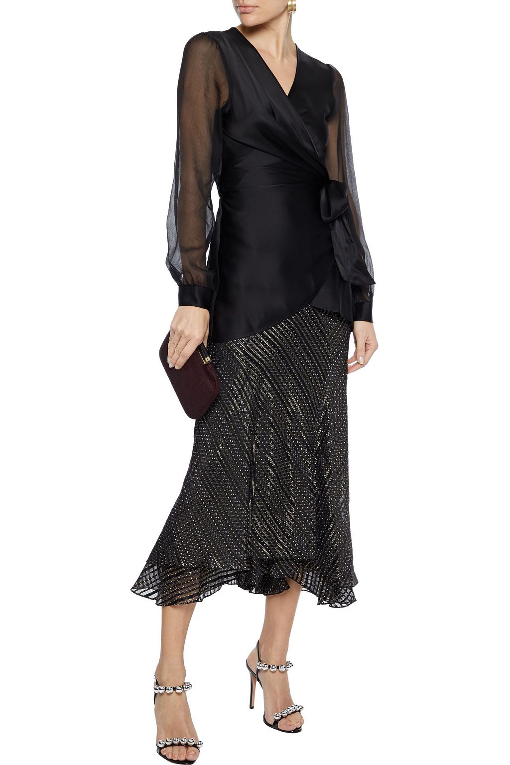DIANE VON FURSTENBERG Debra layered printed burnout silk-blend midi skirt