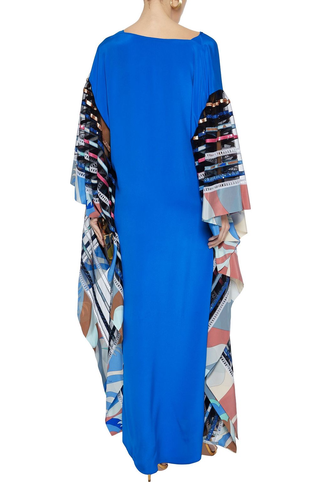 PUCCI Embellished tulle-paneled crepe de chine maxi dress