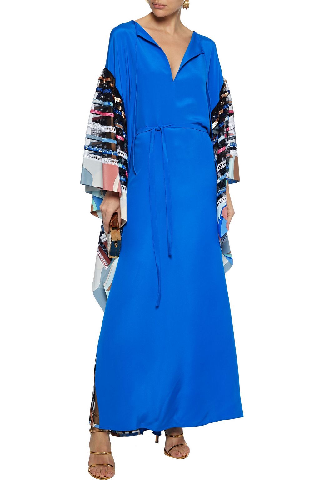 PUCCI Embellished tulle-paneled crepe de chine maxi dress