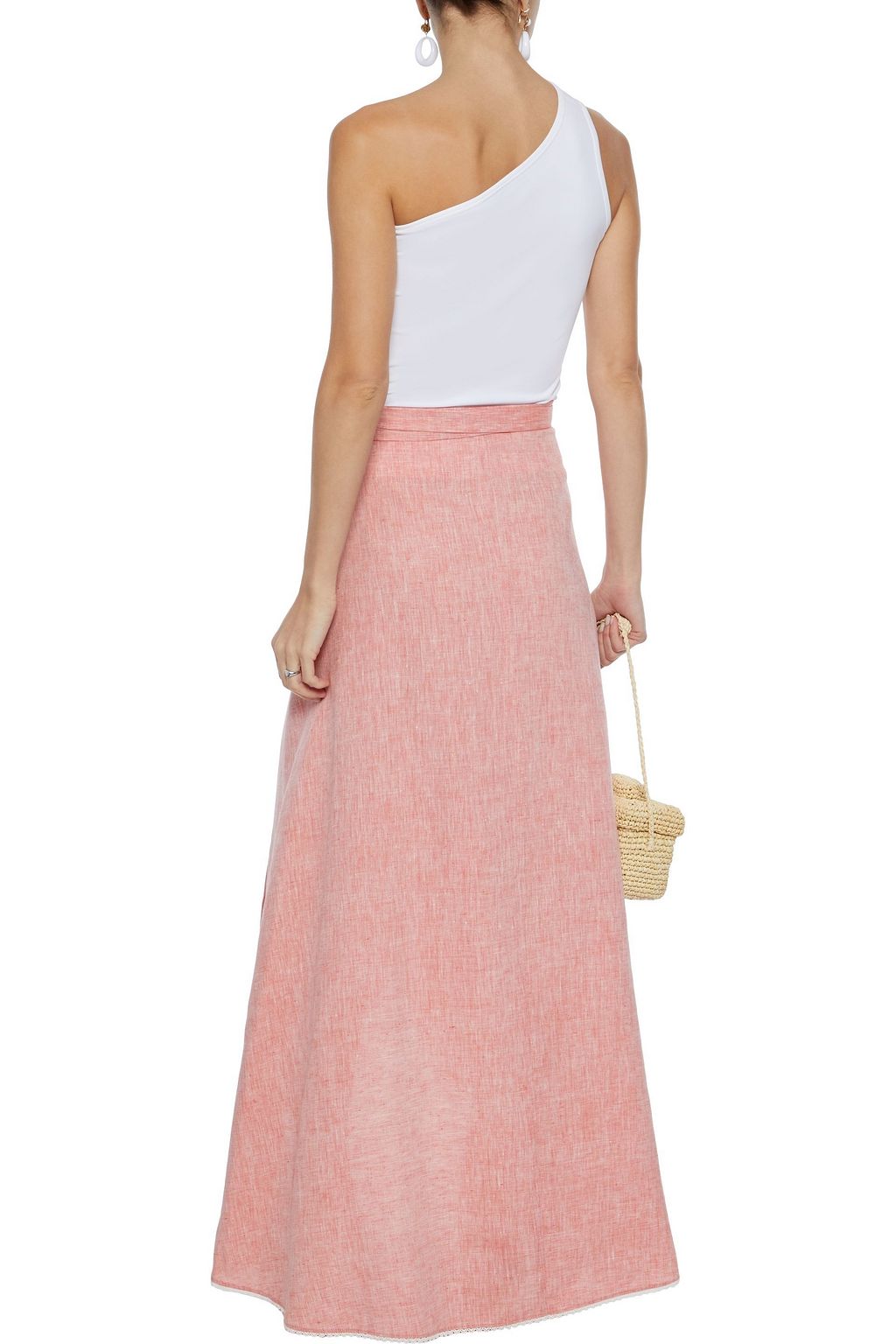 MIGUELINA Ballerina crochet-trimmed linen maxi wrap skirt