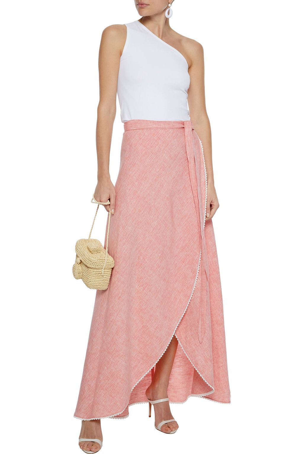 MIGUELINA Ballerina crochet-trimmed linen maxi wrap skirt