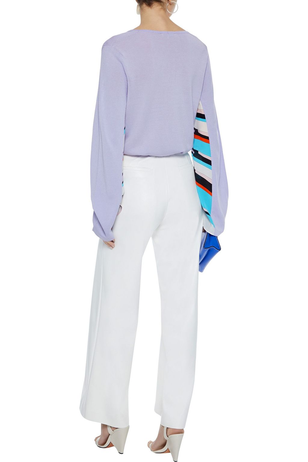 PUCCI Printed crepe de chine-paneled cotton-blend sweater