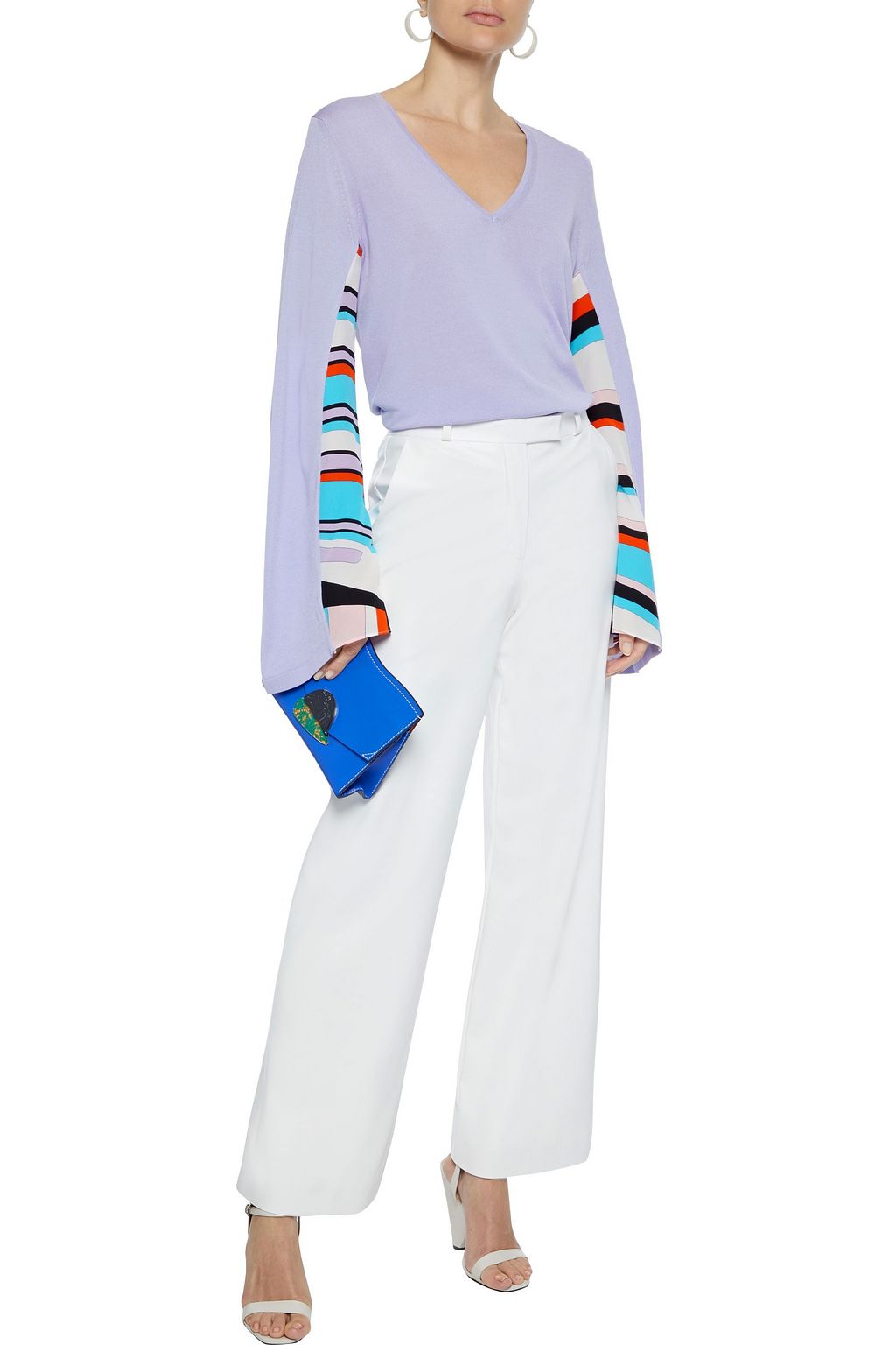 PUCCI Printed crepe de chine-paneled cotton-blend sweater