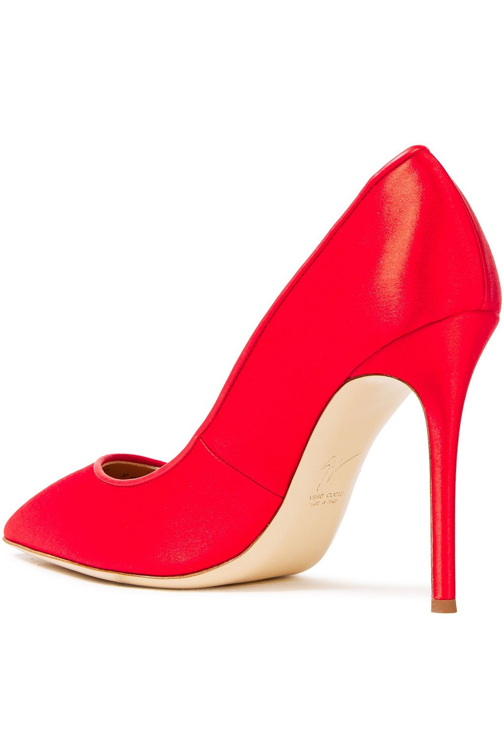 GIUSEPPE ZANOTTI Lucrezia 105 leather-trimmed satin pumps