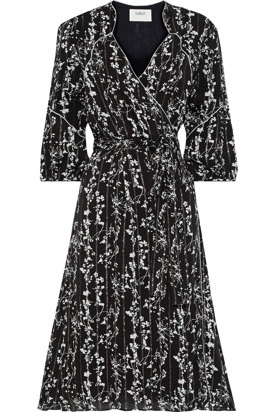 black and white floral wrap dress