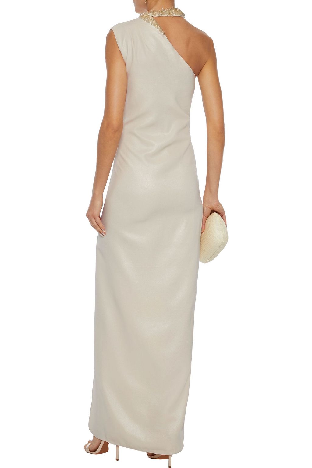 halston one shoulder crepe gown