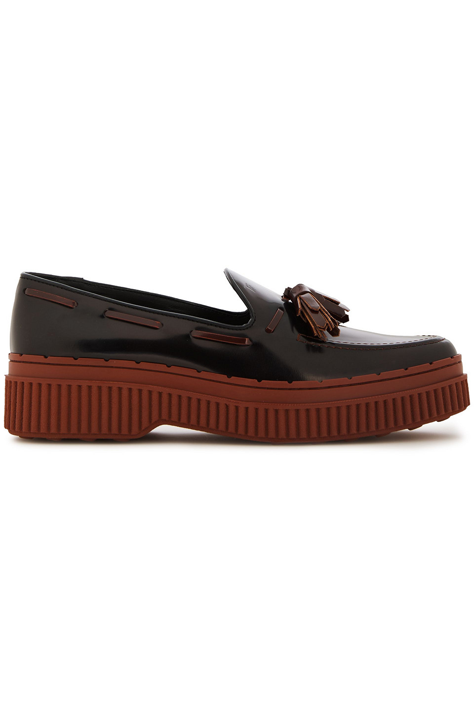 Tasseled glossed-leather loafers