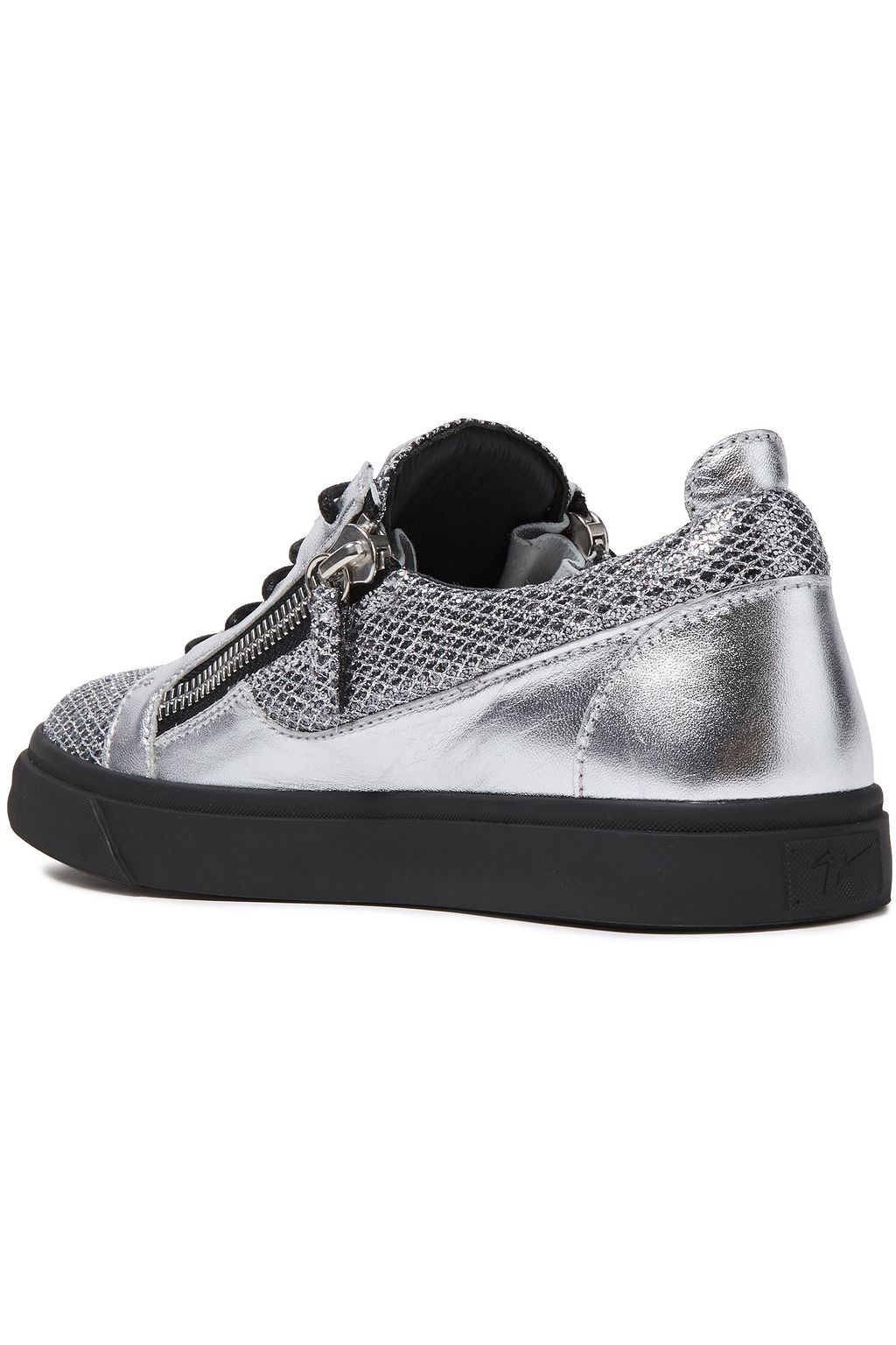 GIUSEPPE ZANOTTI London zip-detailed glittered snake-effect and metallic leather sneakers