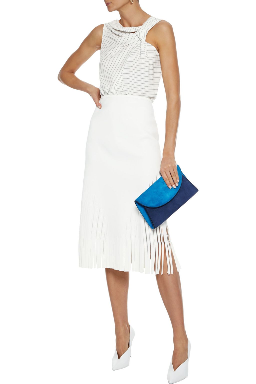 VICTORIA BECKHAM Knotted pinstriped silk crepe de chine top