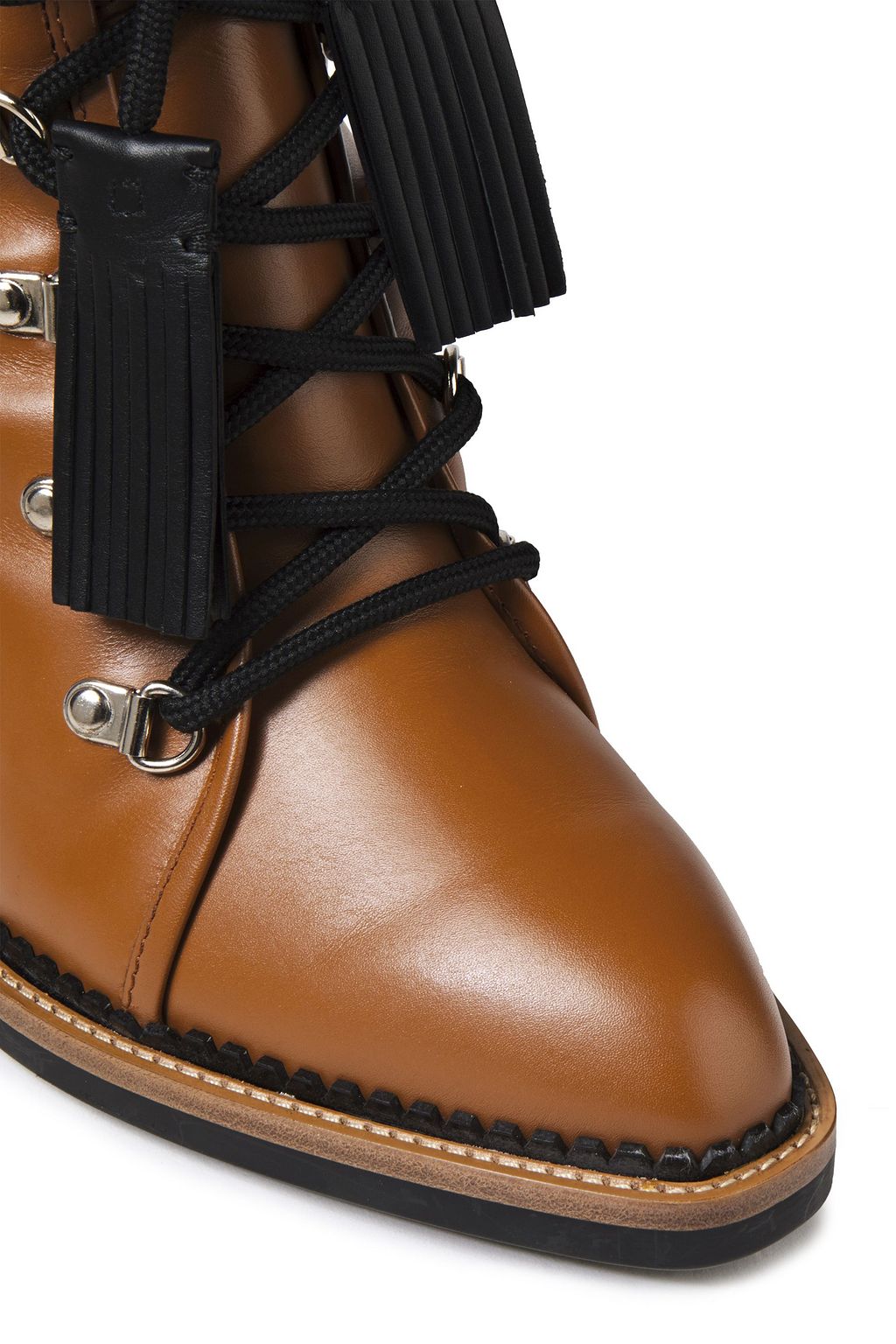 TOD'S Lace-up tasseled leather ankle boots