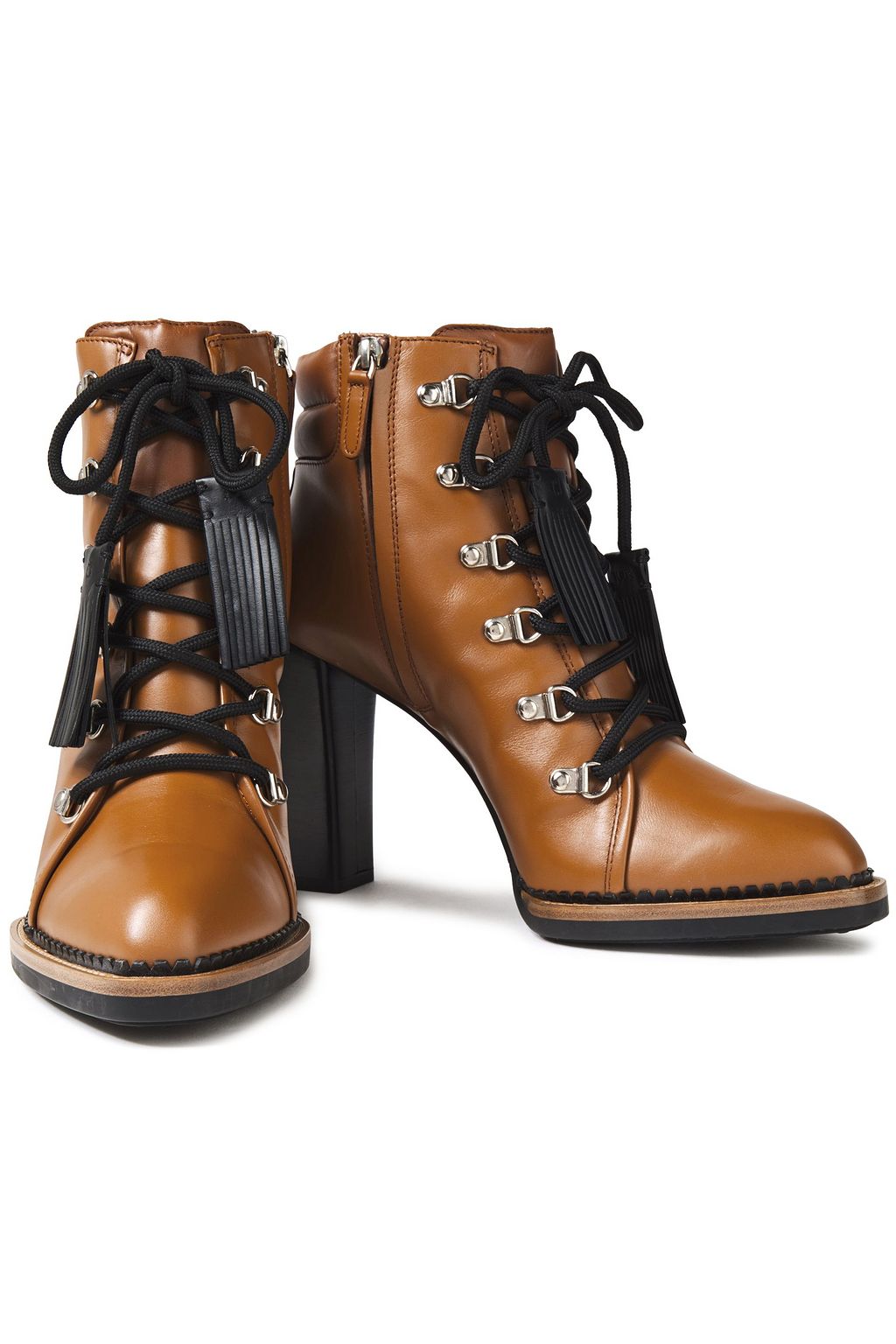 TOD'S Lace-up tasseled leather ankle boots