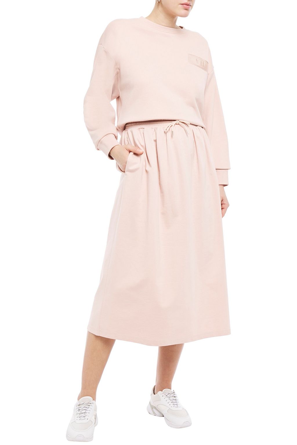 NINETY PERCENT Gathered French cotton-terry midi skirt
