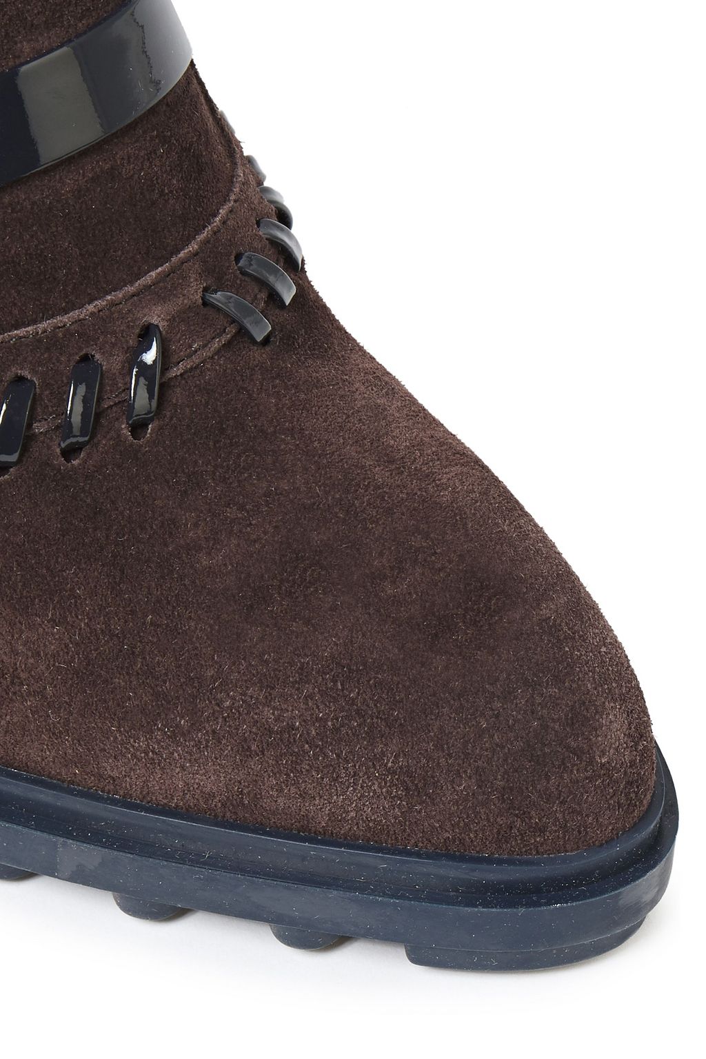 TOD'S Whipstitched patent leather-trimmed suede ankle boots