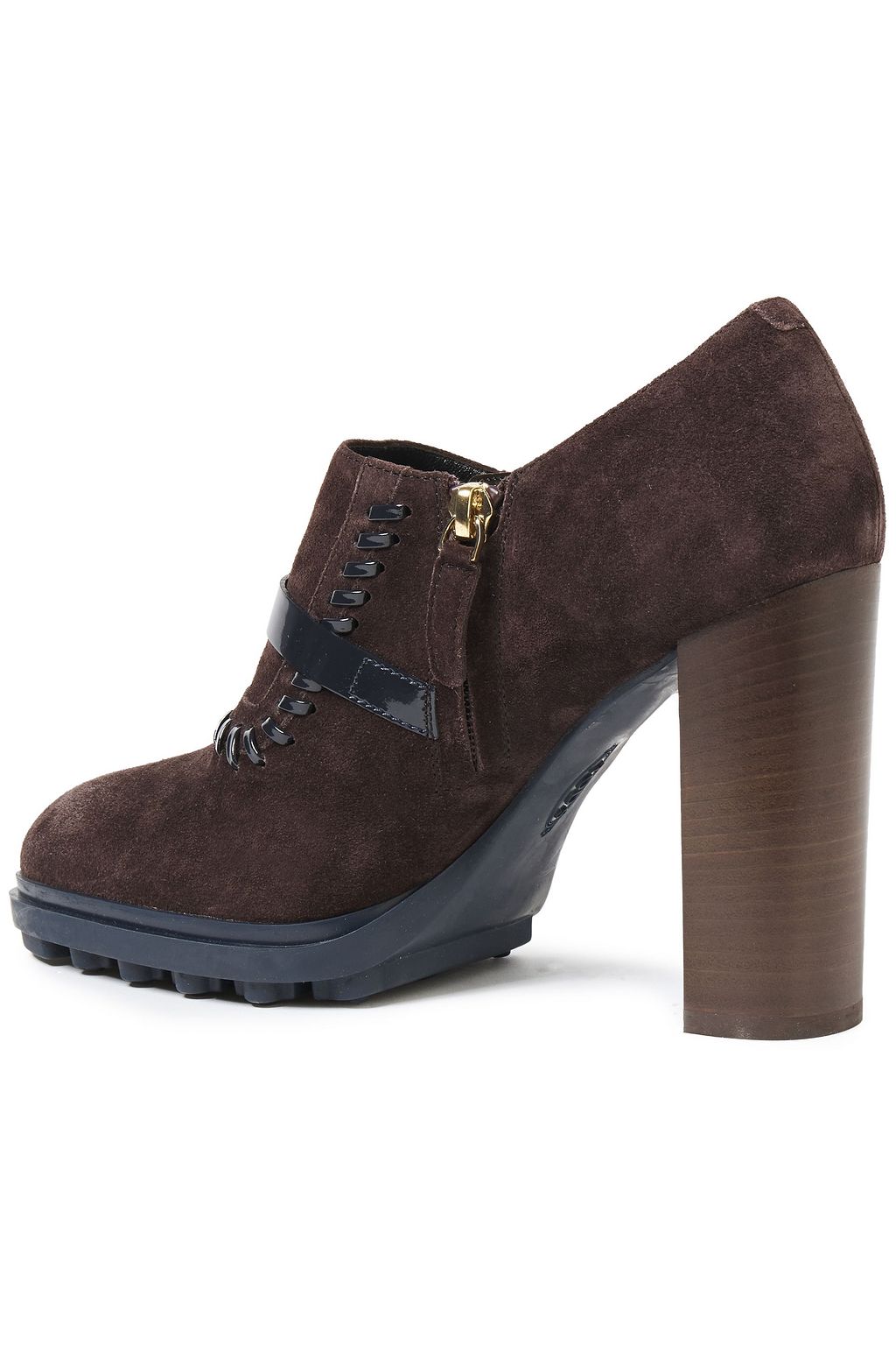 TOD'S Whipstitched patent leather-trimmed suede ankle boots