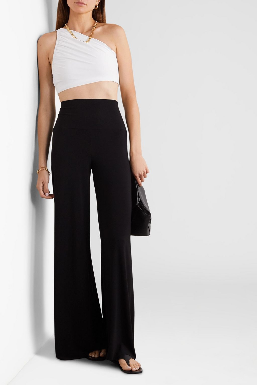 NORMA KAMALI Diana cropped one-shoulder stretch-jersey top