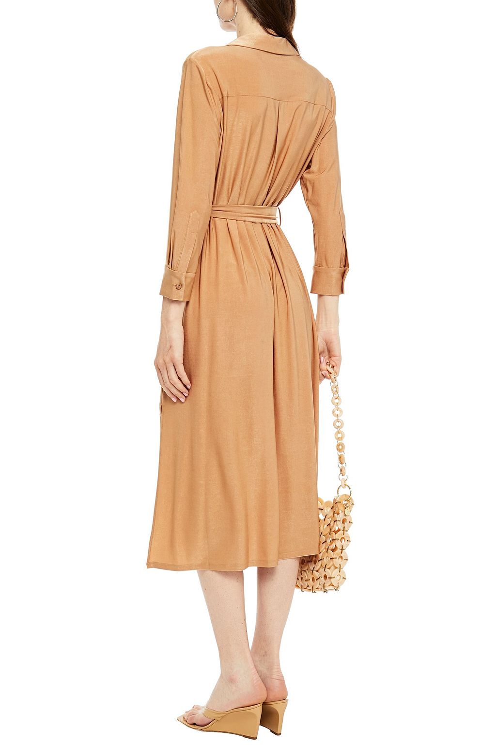 L'AGENCE Rivi belted satin-jersey midi shirt dress