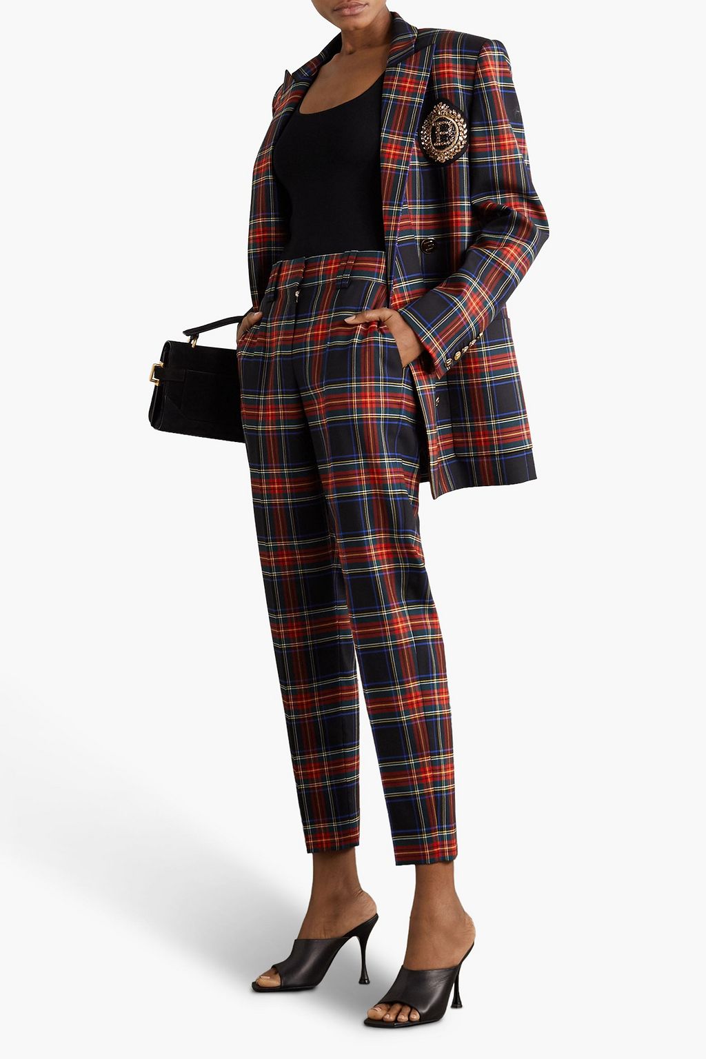 BALMAIN Checked wool-blend twill tapered pants