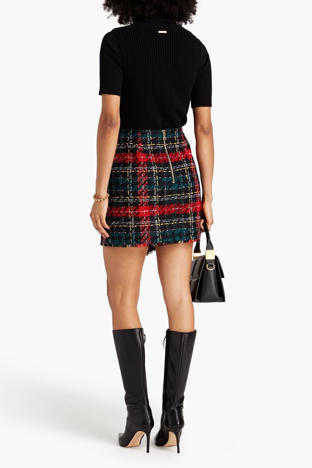 BALMAIN Wrap-effect embellished tweed mini skirt